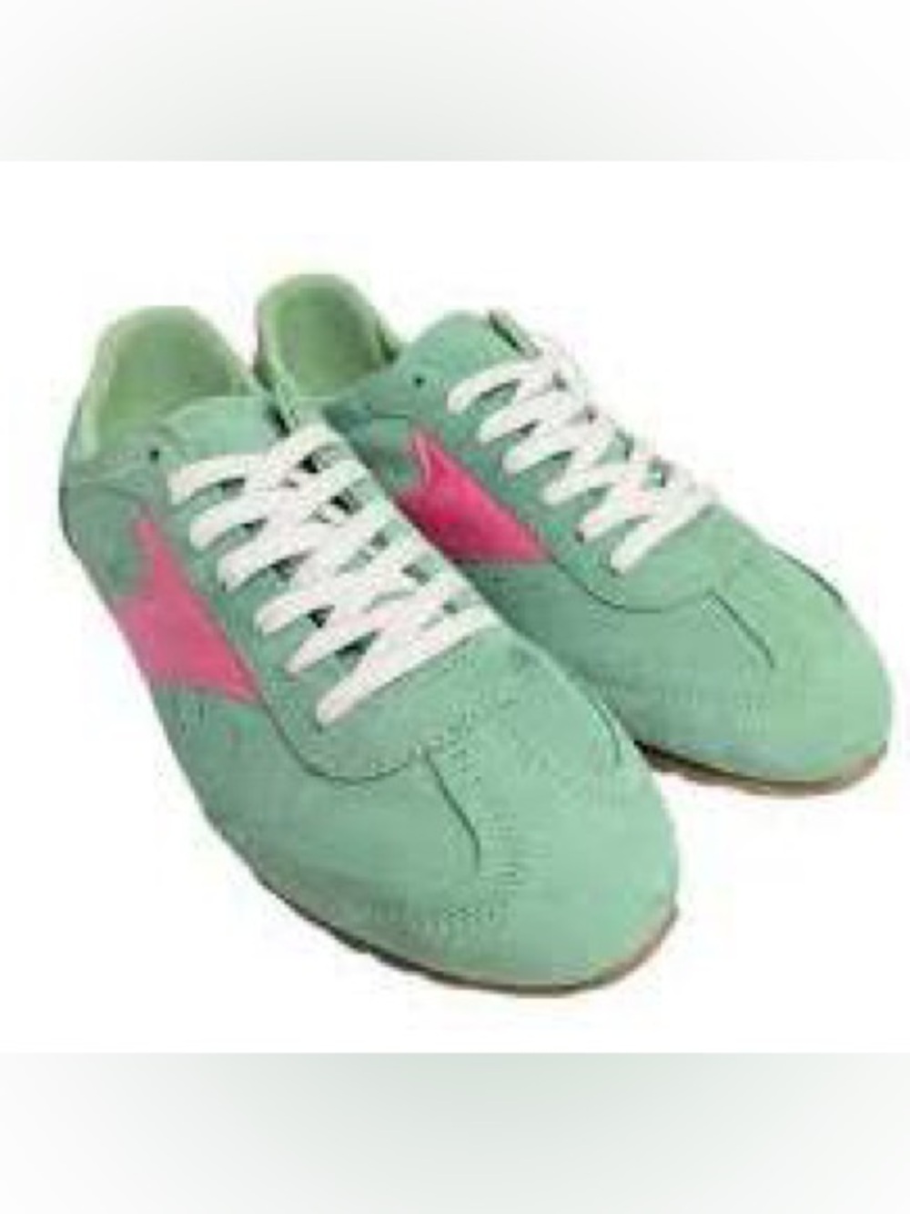 Mila Paoli Women’s Mint Green Suede Sneakers with Pink Accent